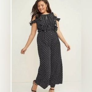 Lane Bryant Black and White Polka Dot Jumpsuit